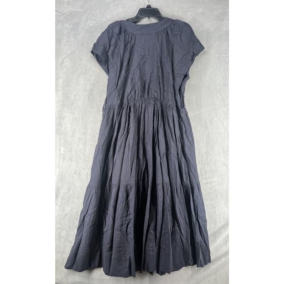 Anthropologie The Reneé Flutter-Sleeve Linen Button-Front Midi Dress Black 1X - Picture 6 of 10